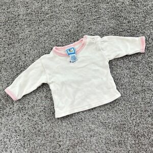 Lullaby Club Baby Girls Cream Pink Velour‎ Trim Cotton Long Sleeve Shirt 3-6M